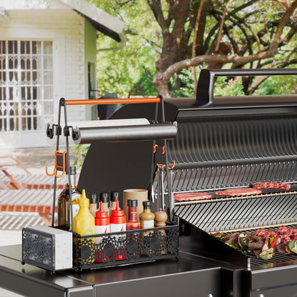 EKNITEY Outdoor Grill Caddy Organizer: Camping Kitchen Accessories Rack With Paper Towel - Utensil Condiment Storage For Patio Camper BBQ Party RV