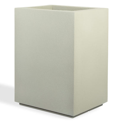 PolyStone Cozumel Column Planter – 23" x 18" x 30" – Large Indoor/Outdoor Planter Box for Patio & Garden – Modern Stone-Look Resin – Durable All-Weather w/Drainage Holes - Made in USA – Greige