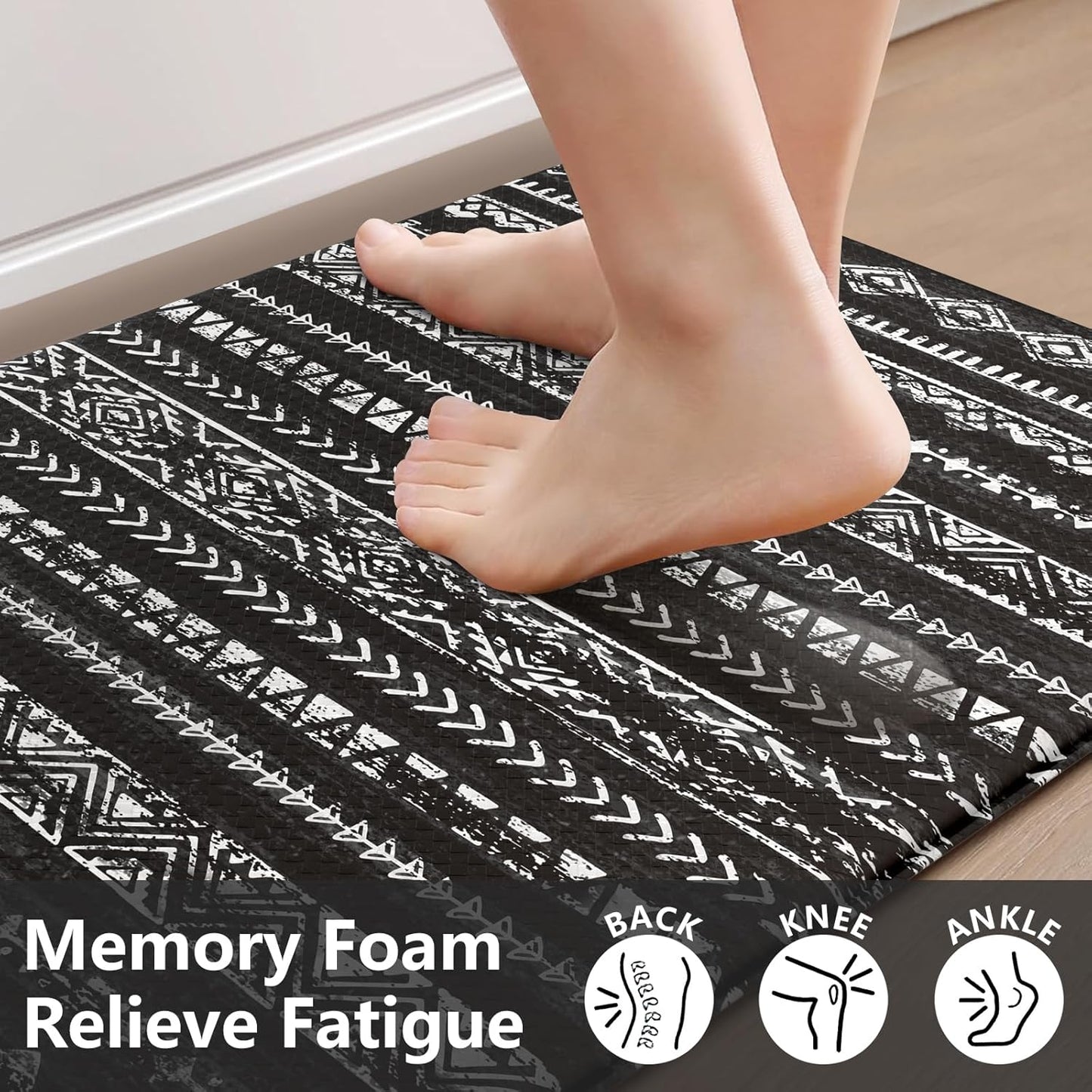 Kitchen Mats Cushioned Anti Fatigue, Non Slip 2 Piece Memory Foam Kitchen Mat Set for Sink, Laundry, Office, Black