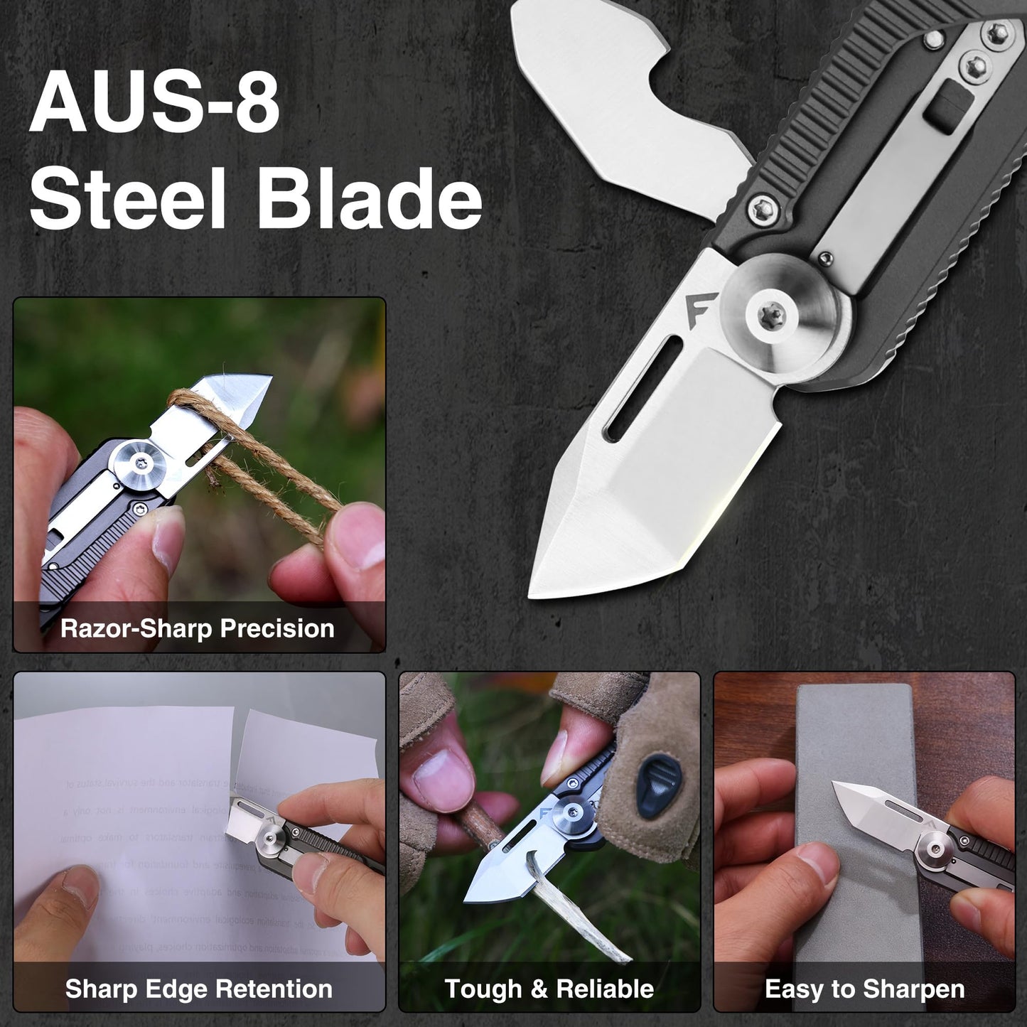 FLISSA Pocket Knife, 6-in-1 EDC Keychain Multitool, Mini Multitool Knife with Safety Lock, Premium Titanium Alloy Design for Everyday Carry, Camping, Outdoor, and Gift