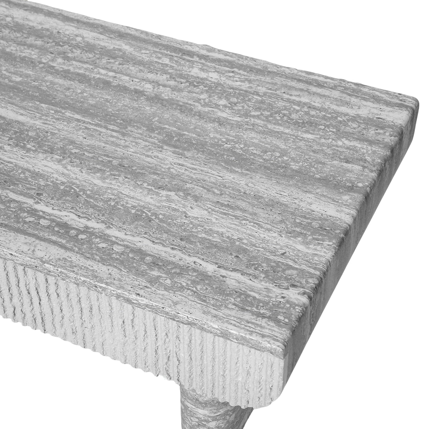 KEIKI 47" Coffee Table with Fluted Drawer, Oval Wood Coffee Table with Faux Marble Tabletop for Living Room or Office, Stylish Accent Table for Apartment or Studio, Beige Gray