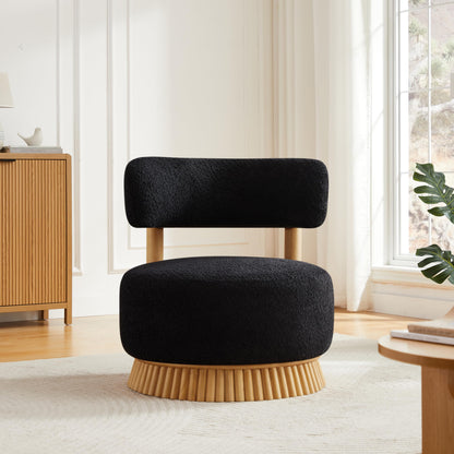 Christopher Knight Home Eloise Modern Accent Chair for Living Room, Boucle Upholstered Single Lounge Sofa Chair with Wooden Frame, Comfy Reading Chair for Bedroom, Black+Natural