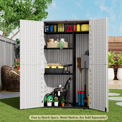 ZZM Large 67 Cu.ft Waterproof Storage Shed, Outdoor Storage Cabinet，Durable Resin Sheds for Patio Furniture, Garden Tools, Pool Accessories, Mower Storage (White)