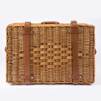 PICNIC TIME - Windsor Luxury Picnic Basket for 4 - Large Wicker Picnic Basket - Deluxe Picnic Set 4, (Navy Blue)