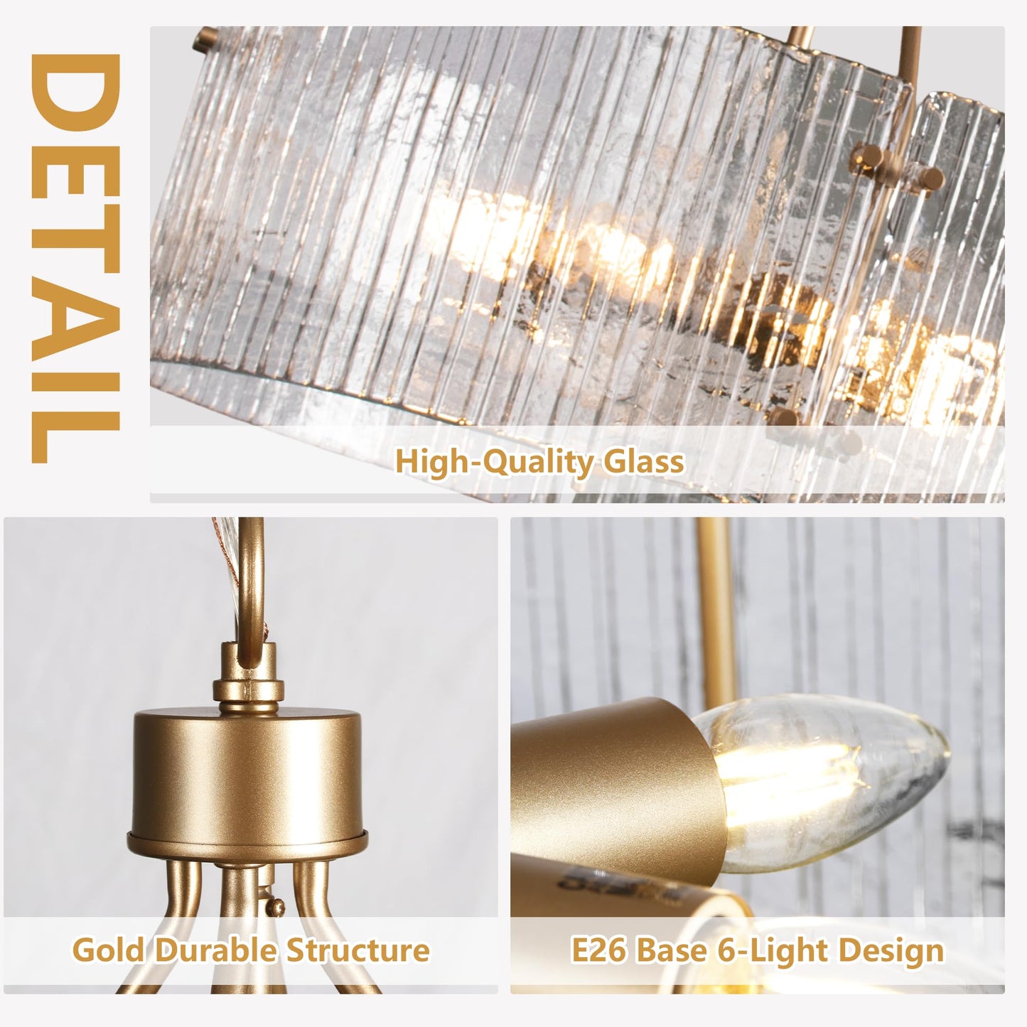 Obihivlo Gold Patterned Glass Chandeliers for Dining Room, D23'' Modern Drum Crystal Chandelier, 6-Light Farmhouse Pendant Hanging Ceiling Fixture for Kitchen Island Living Room Foyer Bedroom (E26)