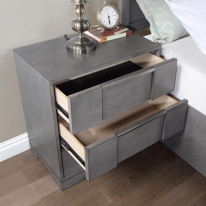 Furniture of America Del Rio 26 inches Solid Wood 3-Drawer Nightstand with Nickel Finger Pulls, Felt-Lined Top Storage Bedside Table, No Assembly for Bedroom, Guest Room, Gray