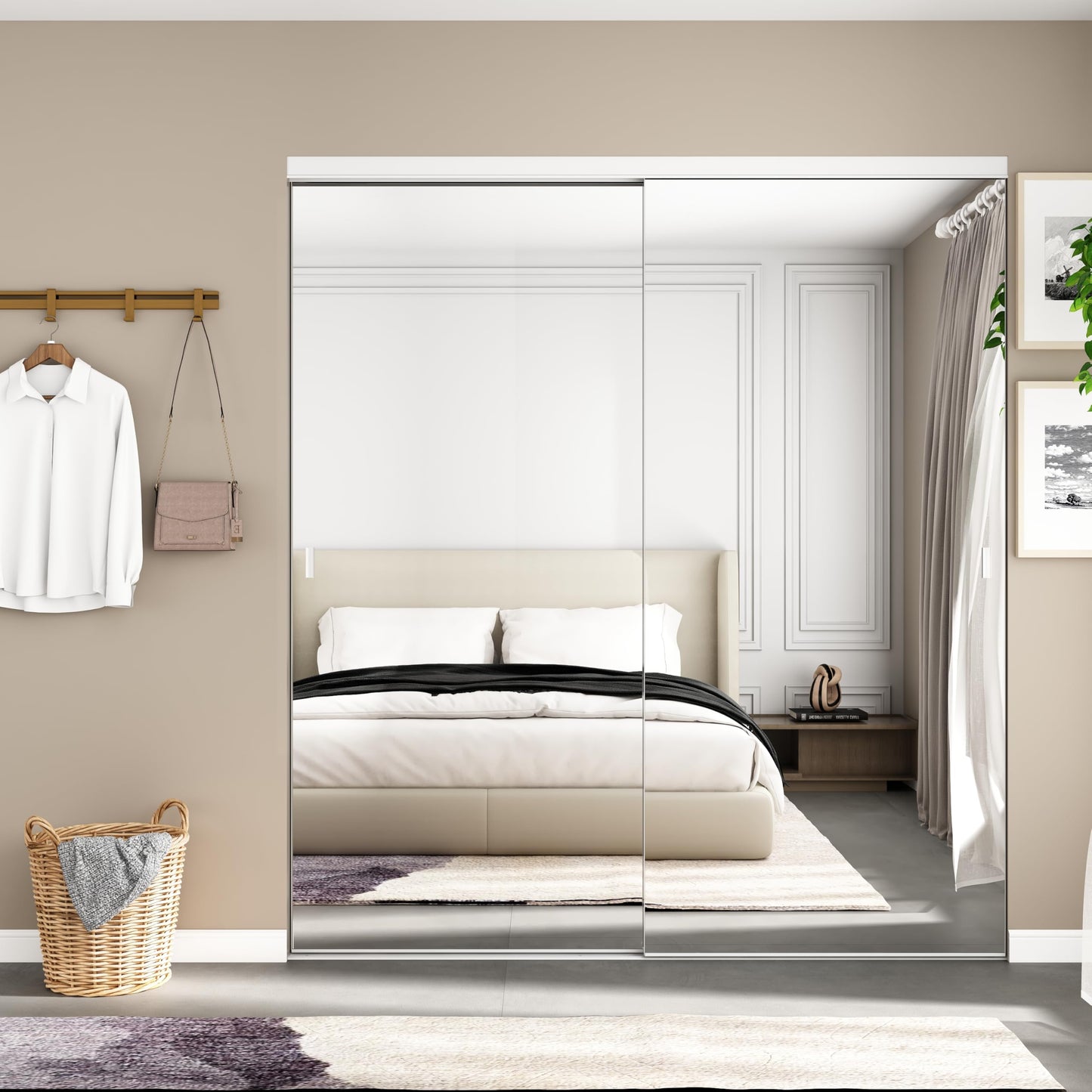 JUBEST Mirror Closet Doors, 72''x80'' One Side Sliding Closet Door with Hardware Kit, Interior Steel Frame Bypass Sliding Door for Closet, Easy to Install