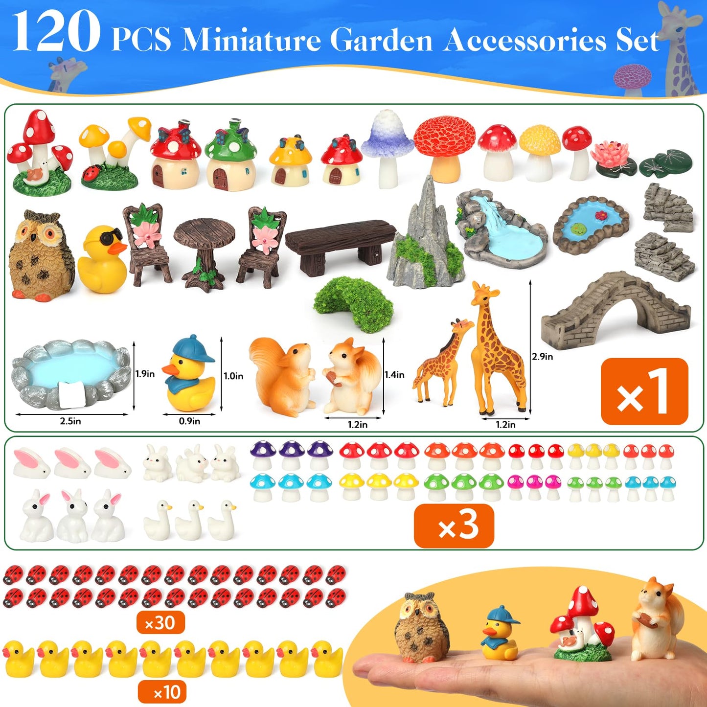 84 Pcs Fairy Garden Accessories Mini Garden Accessories Mini Resin Animals Mushroom Squirrel Duck Rabbit Bridge Pond Owl Micro Landscape Ornaments Kit for DIY Garden Dollhouse Terrarium Succulent