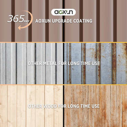 Aoxun 8x6FT Shed with Floor Galvanized Steel Outdoor Storage Shed Metal Garden Shed with Double Doors, Moisture-Proof Floor & Ventilation, Sloped Roof for Bike/Generator/Tool Storage (Brown)