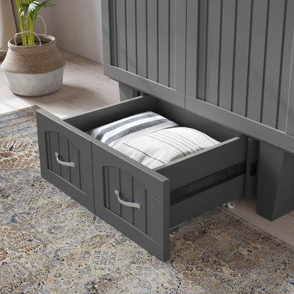 AFI, Nantucket Twin Murphy Bed Chest with Mattress, Storage Drawer and Built-In USB Charger, Grey