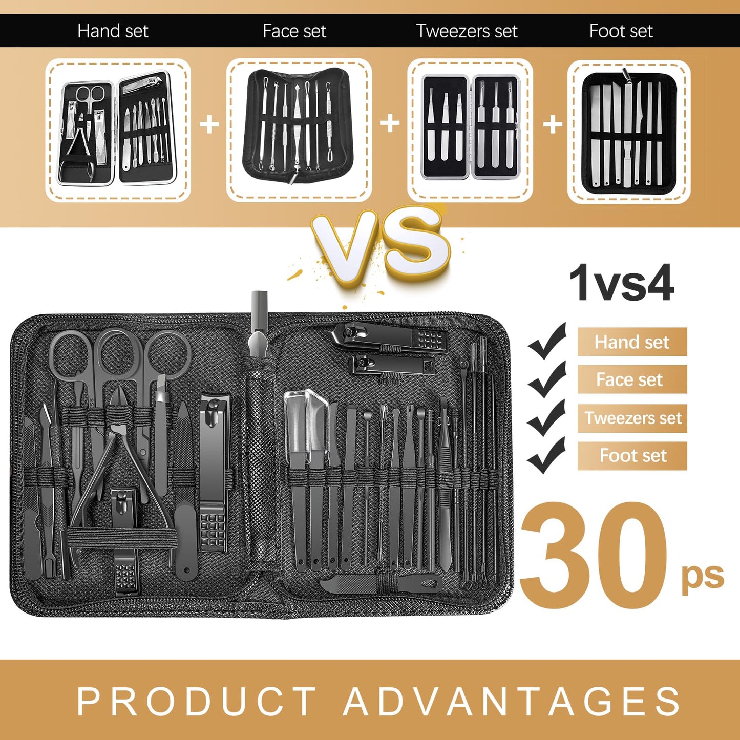 Manicure Set 30 in 1 Nail Clipper set, REDFLOW nail clippers, fingernail & toenail clippers, Manicure Tools, pedicure tools, Suitable for Travel Manicure Kit, Nail Set Kit With Everything Profe