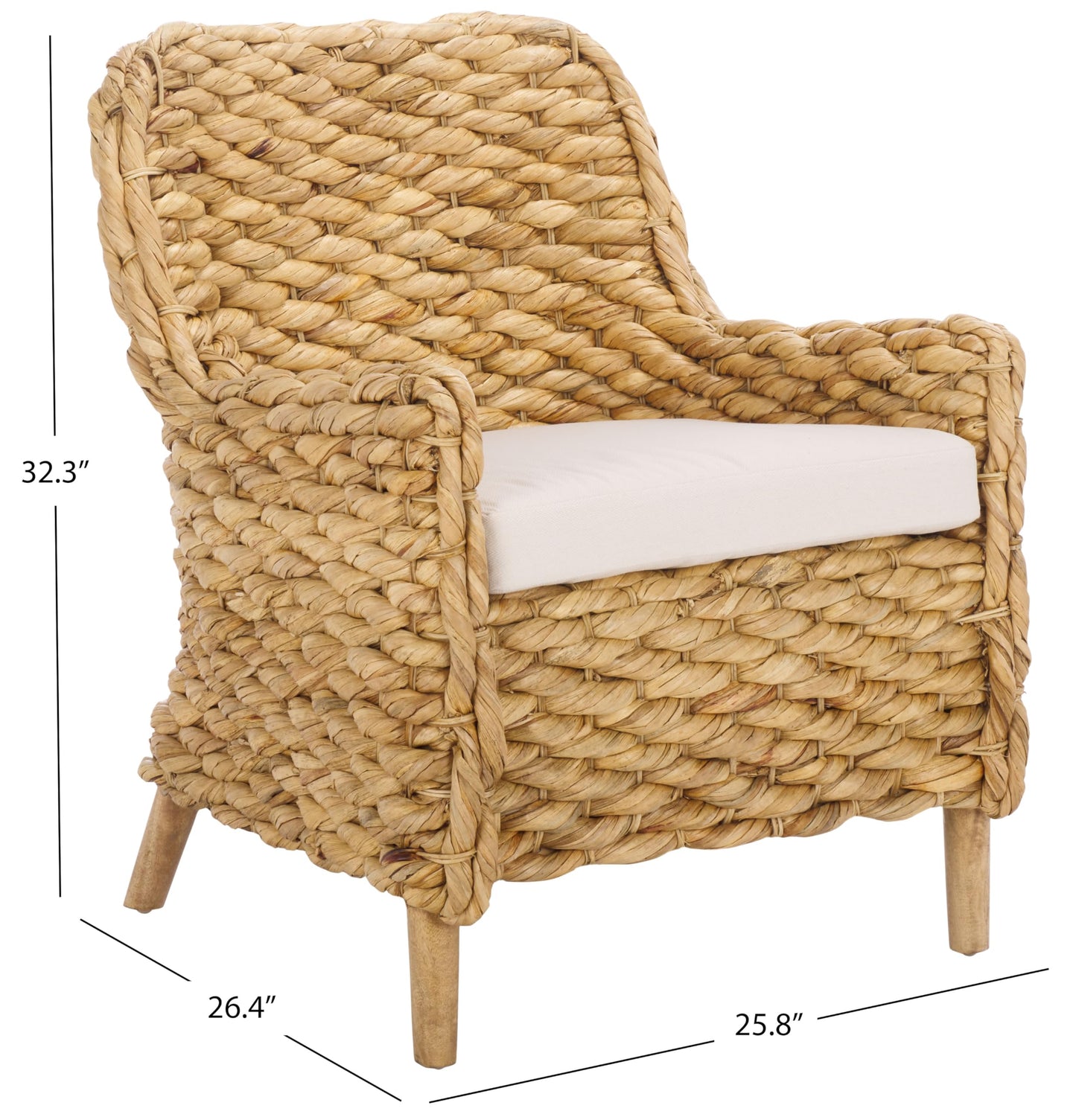 SAFAVIEH Home Collection Purrl Tropical Coastal Natural Solid Wood Hyacinth Accent Chair with Cushion (Fully Assembled)