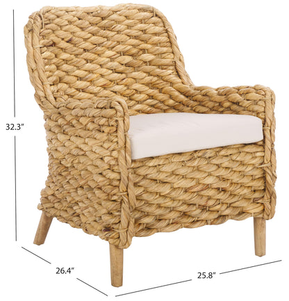 SAFAVIEH Home Collection Purrl Tropical Coastal Natural Solid Wood Hyacinth Accent Chair with Cushion (Fully Assembled)