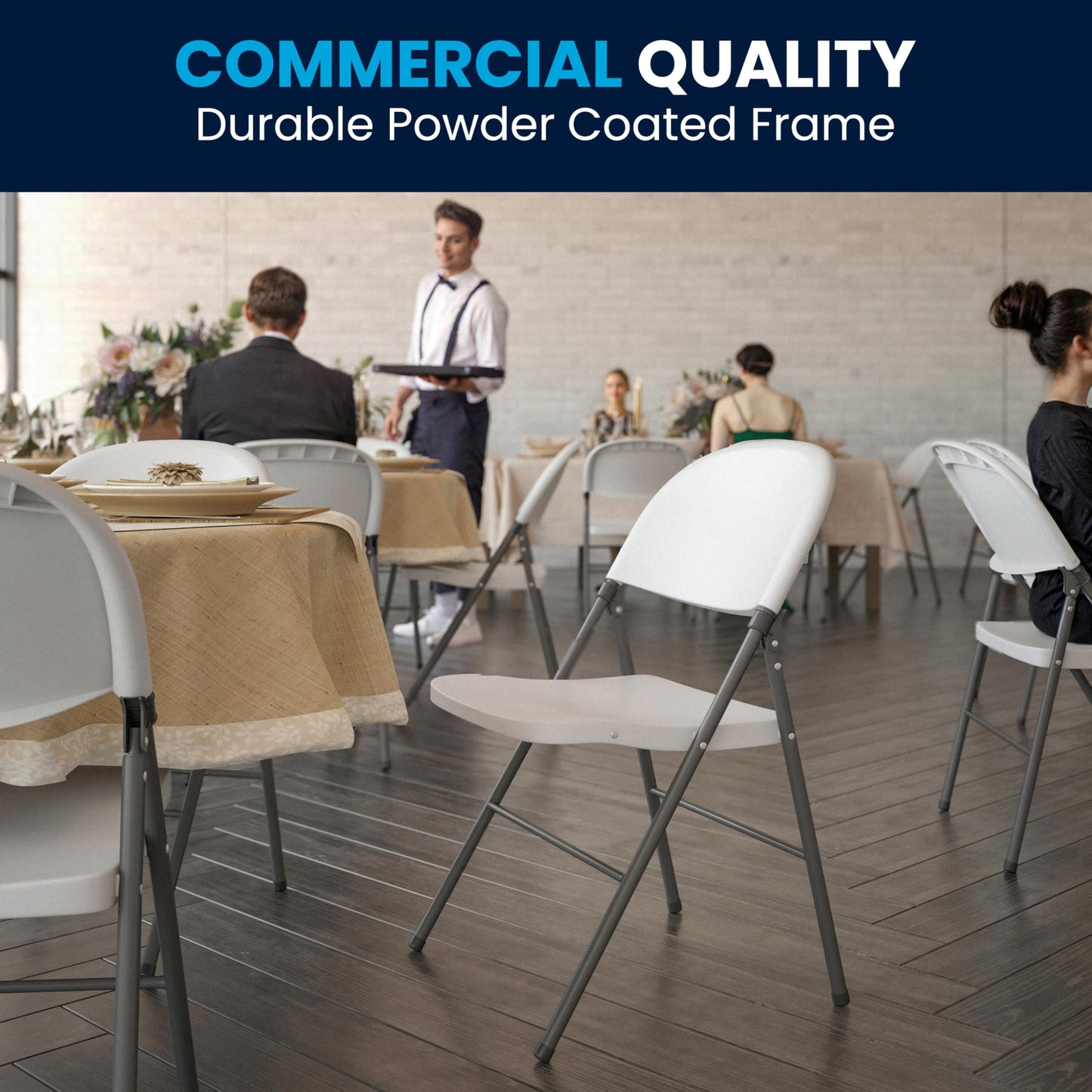 Flash Furniture Mirra Plastic Folding Chairs for Parties and Weddings, Lightweight Commercial Event Seats with 330-lb. Static Weight Capacity, Set of 6, White