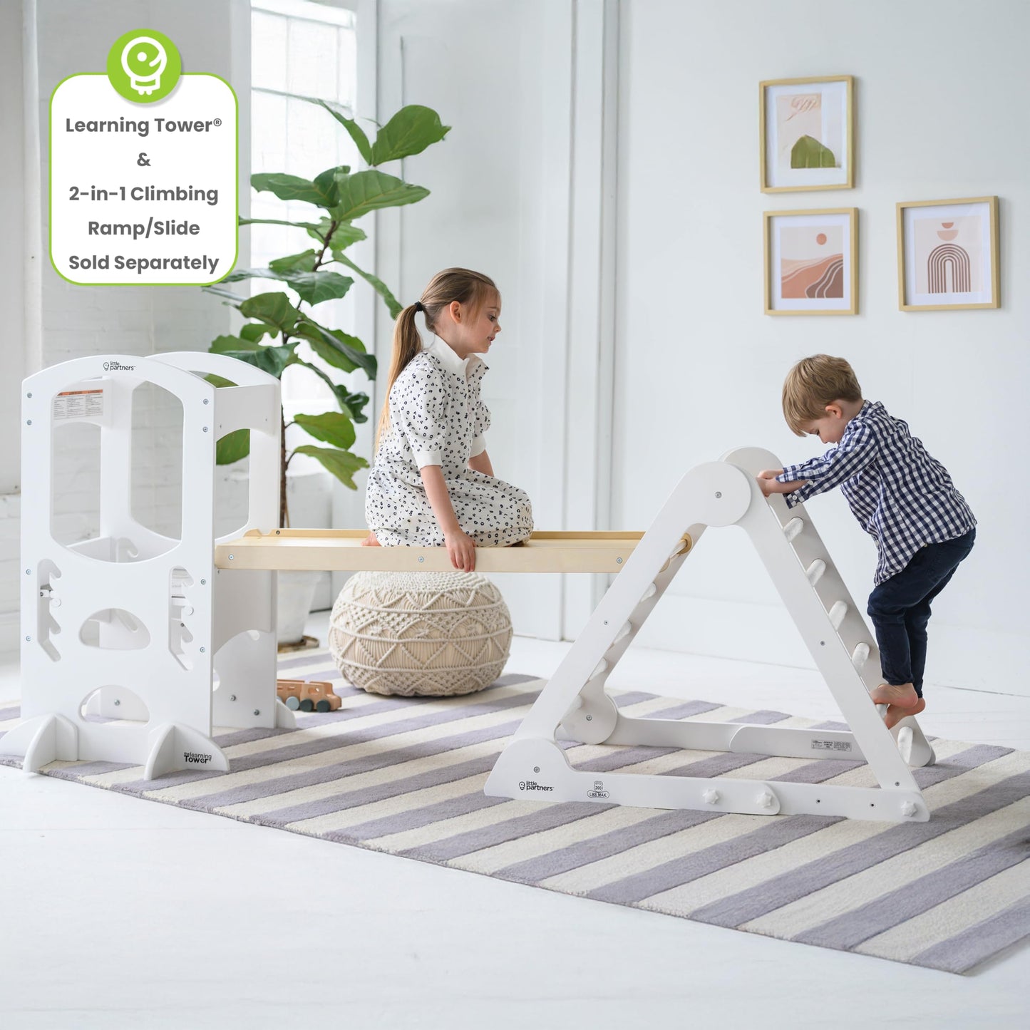 Little Partners Learn 'N Climb Foldable Wooden Climbing Triangle, Wood Climbing Gym for Toddlers, Triangle Climber for Skill-Building and Active Play, Soft White