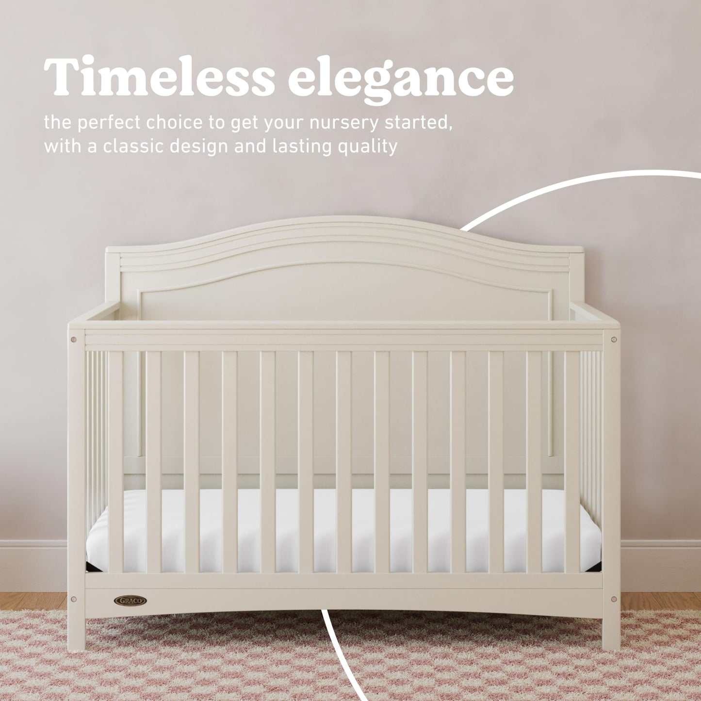 Graco Paris 4-in-1 Convertible Crib – GREENGUARD Gold Certified, Converts to Toddler Bed and Daybed, Fits Standard Full-Size Crib Mattress, Adjustable Mattress Support Base (Frosted Oat)