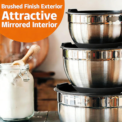 Thickened Heavy-Duty 26pcs Stainless Steel Bowl, Mixing Bowl Set with Lid, Grater Attachment, Non-Slip Bottom and Kitchen Gadget Set, Sizes 7, 4, 2.5, 2.0, 1.5, 1QT, Ideal for Mixing and Serving