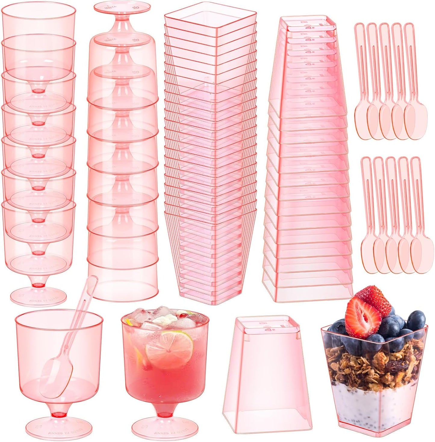 300 5 oz LifeIdeas Pink Mini Dessert Cups with Spoons - Valentines Day Dessert Cups. Perfect for Yogurt, Pudding, Ice