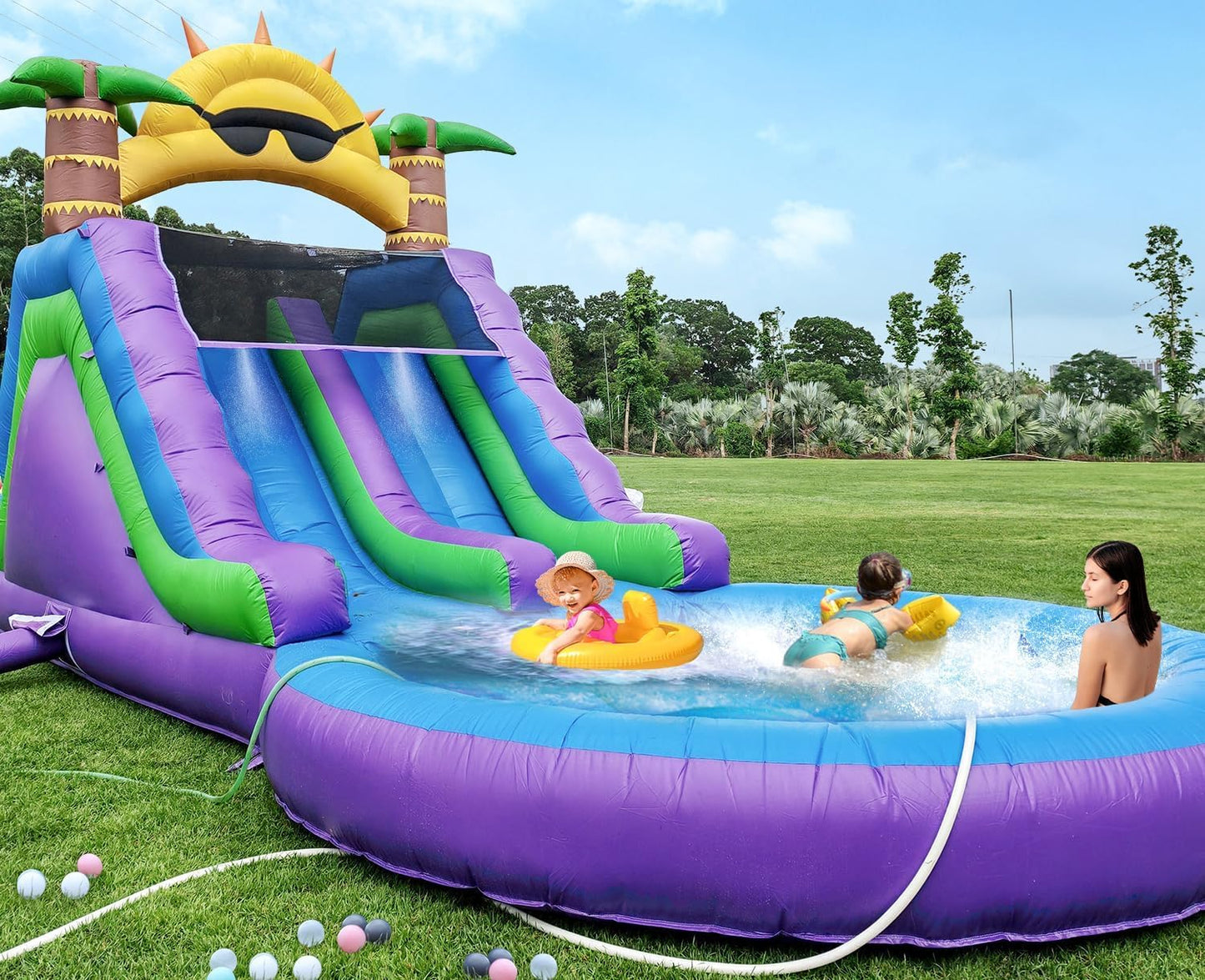 26FT(L) Commercial Grade Water Slide for Adults, (Double Slides) (Heavy Duty Full PVC) (Big Airtight Water Pool), (1100w UL Blower), Inflatable Waterslide for Backyard, Outdoor Blow up Park