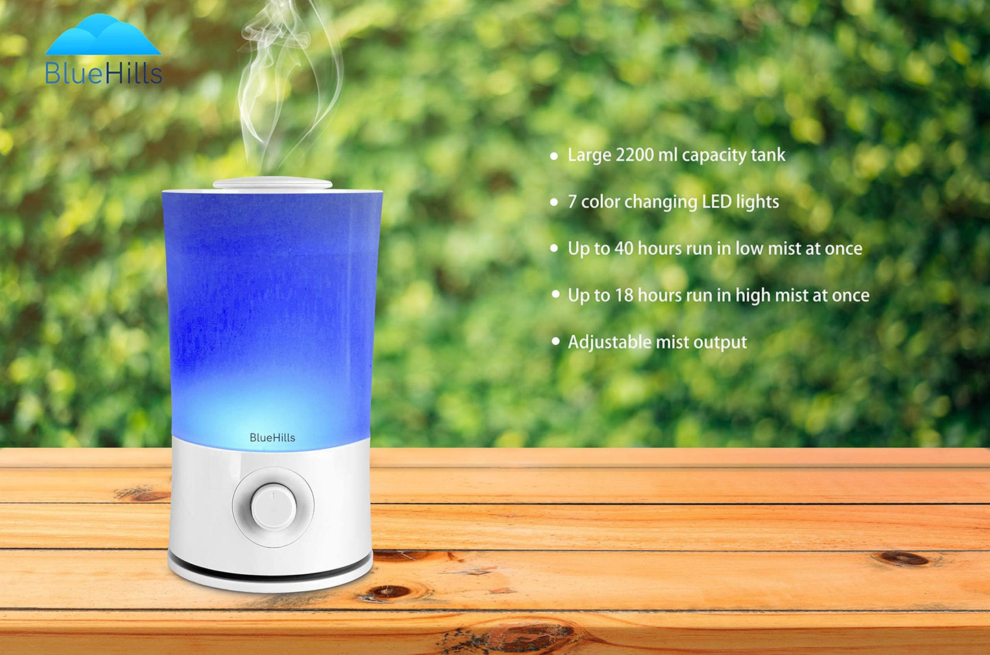 BlueHills Premium 2000 ML XL Large Essential Oil Diffuser Aromatherapy Humidifier for Large Room Home 40 Hour Run Huge Coverage Area 2 Liter Extra Large Capacity Huge Diffuser Wood Grain E005