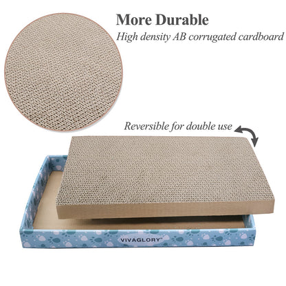 VIVAGLORY Cat Scratcher, Scratching Pads With Box, Reversible Board for Indoor Cats Kitty, Cardboard Scratcher, Catnip Included, 1 Pack, Extra Wide