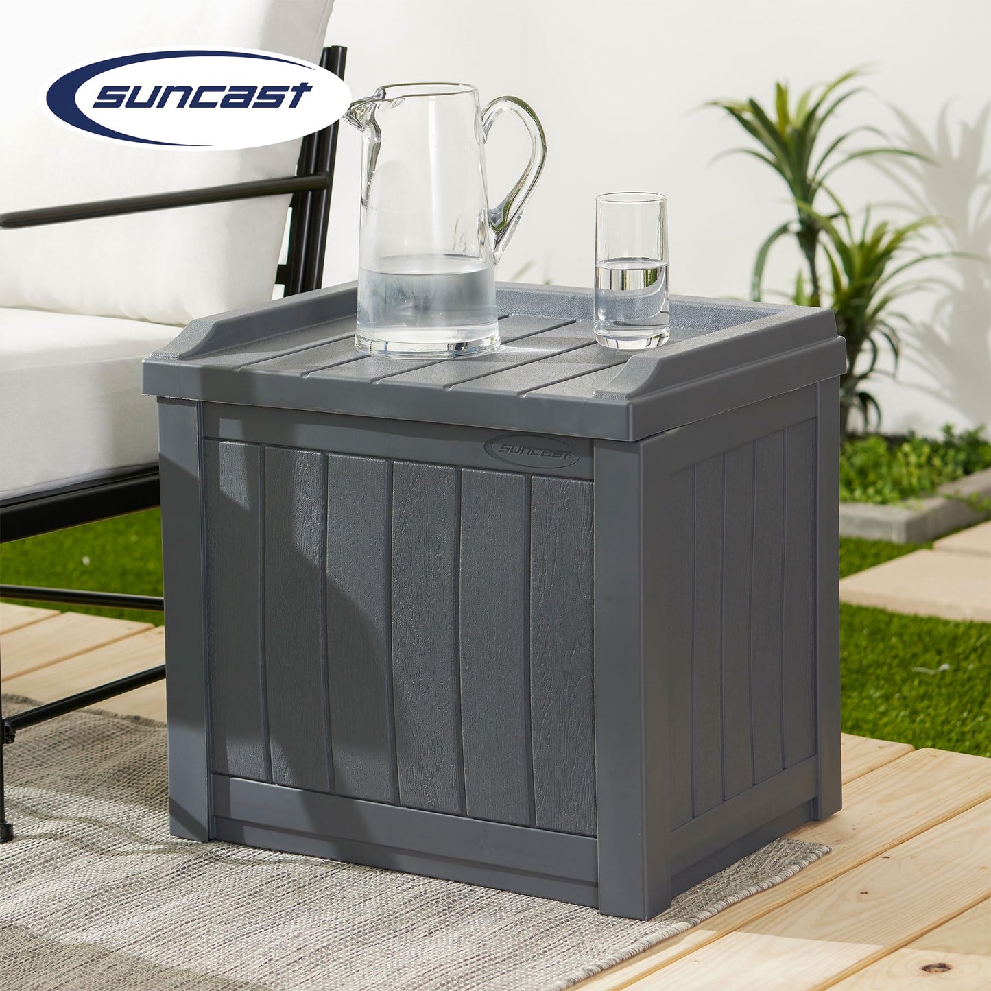 Suncast 4 Pack Small Deck Box Storage w/Bench Seat for Indoor & Outdoor Use, 22 Gal., Cyberspace