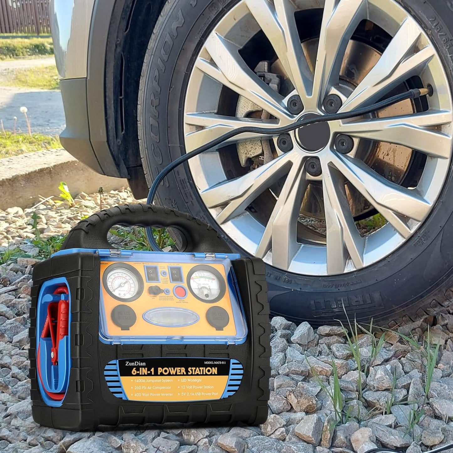 ZunDian 6-in-1 1800 Amp Jump Starter with Air Compressor 260PSI Tire Inflator, 12V Car Battery Jumper Starter Booster Pack for Truck Automotive Battery, Portable Power Station 400W AC Power Inverter