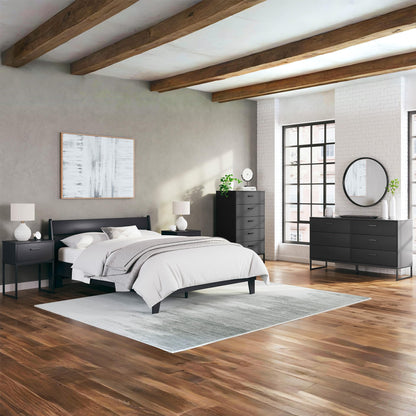 Signature Design by Ashley Socalle Casual Contemporary Chest of Drawers with Dark Pewter Hardware and Metal Legs, 5 Drawers, Wood, 50.67" High, Matte Black