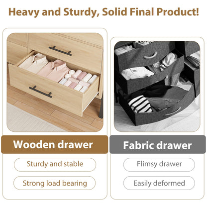 Garvee 7 Drawer Dresser, Freestanding 52 in Wide Drawer Dresser with Storage for Bedroom, Wooden Closet Storage Chest for Living Room, Natural Oak