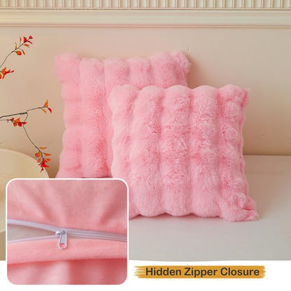 LIFEREVO Pack of 2 Fluffy Faux Rabbit Fur Throw Pillow Covers, Cute Plush Shaggy 18x18 Bubble Waffle Cushion Covers Zipper Closure, Home Decorative Furry Fuzzy Pillow Shams for Kids Girls Adults, Pink