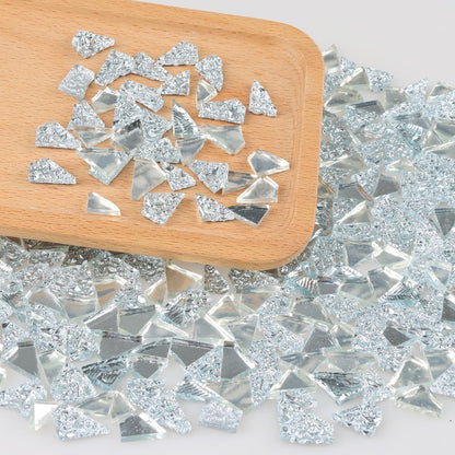 Yazikisa 1.1 lb Irregular Glass Mosaic Tiles for Crafts Bulk Silver Mirror Broken Tile Pieces Adults Kids Handmade DIY Art Making Supplies Scraps Flowerpots Vases Decoration