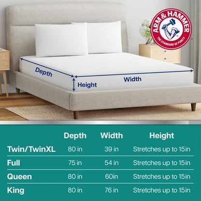 Arm & Hammer Soft Terry Mattress Protector, Waterproof, White, King