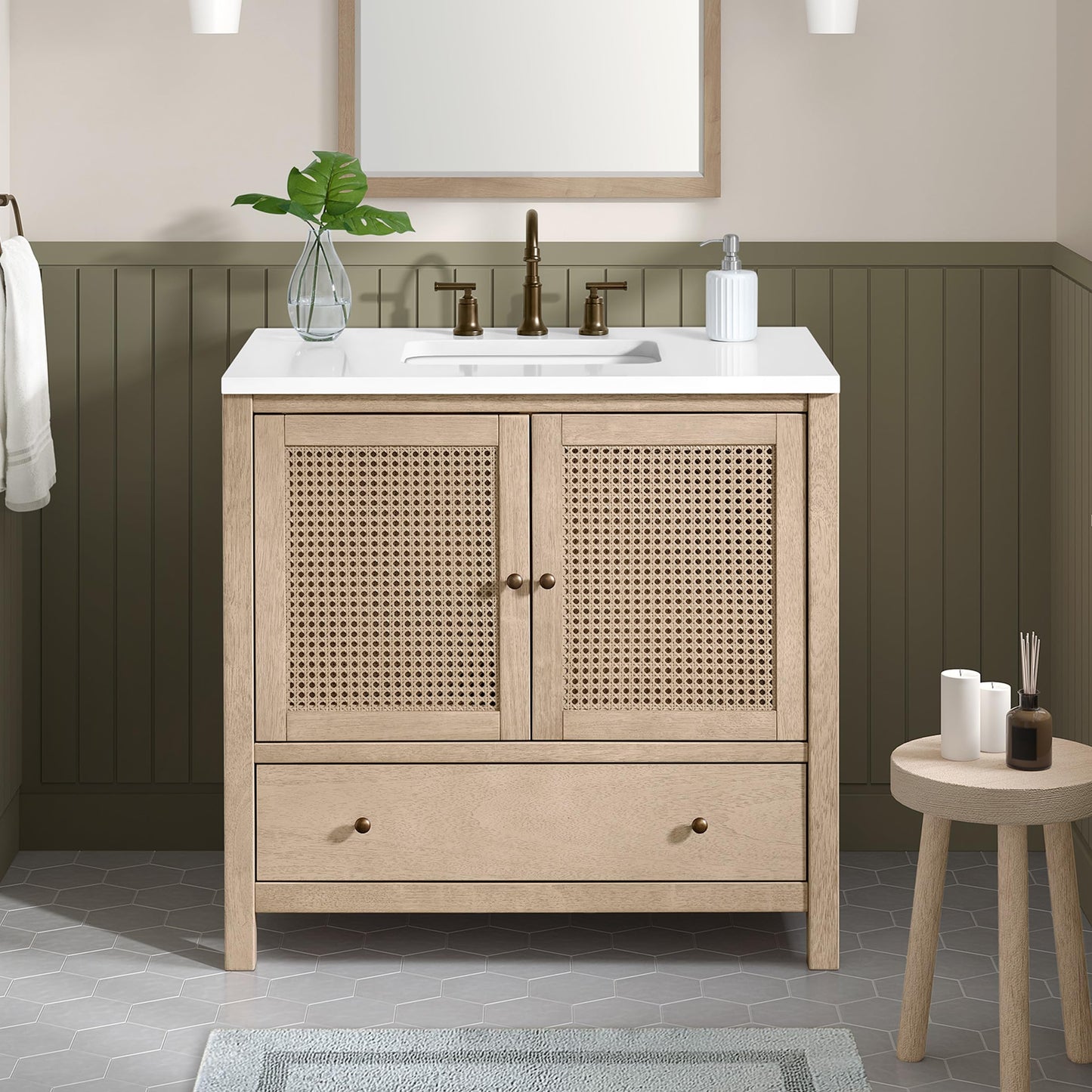 Alaterre Furniture Lucca Bathroom Vanity - Freestanding Cabinet Without Sink - 36 Inch Wood Bathroom Vanity with Large Drawer and Soft-Close Doors - Under Sink Cabinet Only (Natural)