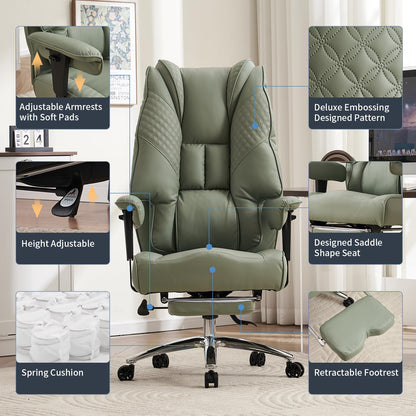 EXCEBET Big and Tall Office Chair 400lbs Wide Seat, Leather High Back Executive Office Chair with Foot Rest, Ergonomic Chairs Lumbar Support for Lower Back Pain Relief (Light Green)