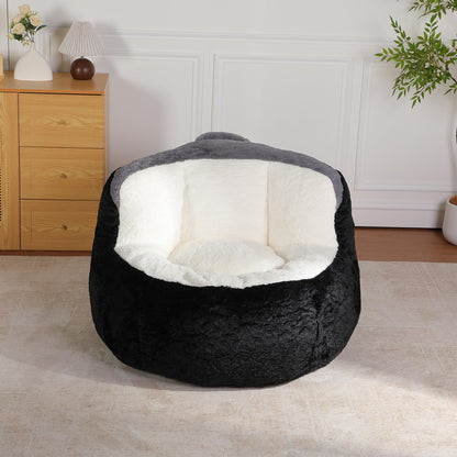 Amacv Oversized Bean Bag Chairs,Multicolor Faux Fur Couch Filled with Shredded Sponge,Large Lounger Sofa for Living Room,No Assembly Required, Black+White+Grey