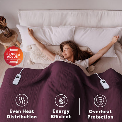 Sunbeam Royal Ultra Fleece Heated Electric Blanket King Size, 90" x 100", 12 Heat Settings, 12-Hour Auto Shut-Off, Machine Washable, Pebble Beige