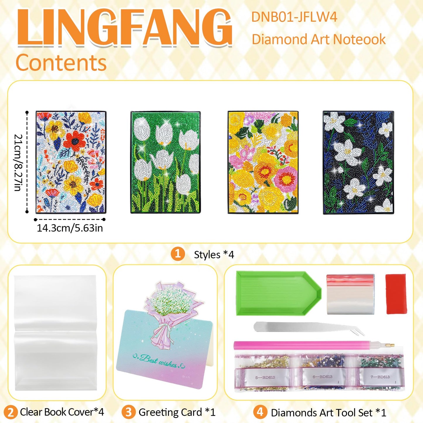 LINGFANG 4 Pack Diamond Art Kits for Adults Teens, Diamond Painting Journals Notebooks, DIY 5D Gem Dots Art Crafts for Adults, Teenagers' Birthday, Graduation, Gifts with Tools (Simple Pattern)