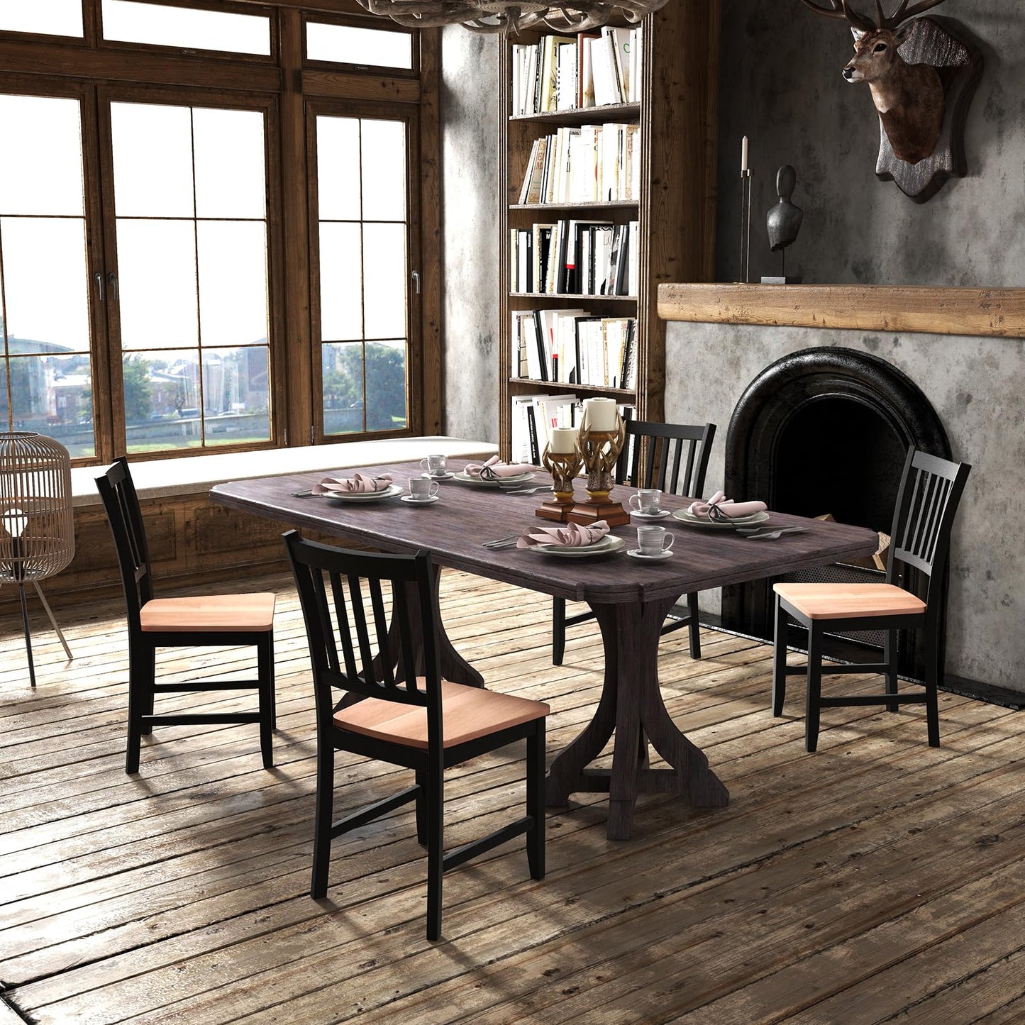 Giantex Wooden Dining Chairs Set of 4, Farmhouse Kitchen Chair with Rubber Wood Legs, Easy to Assemble Armless Dining Side Chairs, Dining Room Chairs, Black