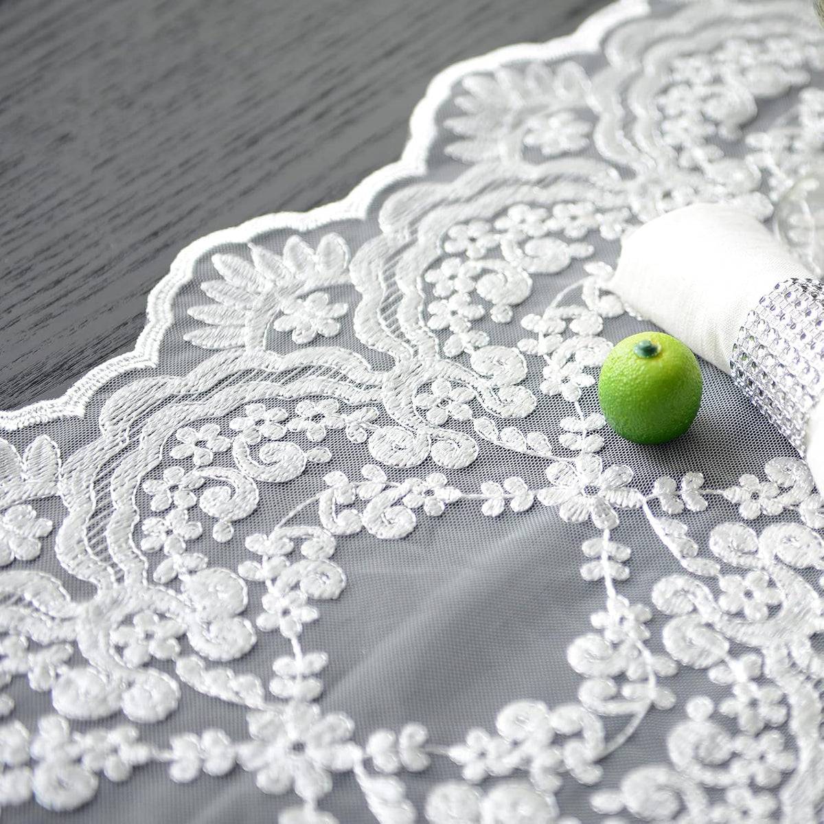 12"70") SUTAVIA Lace Patio Table Runner Embroidered Dresser Scarf, Classic Rectangular Macrame Tablerunner,for Kitchen