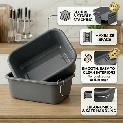 DecorRack 2 Plastic Wash Basins, Large 10 Quart Graduated Bucket, Portable Washbasin for Washing, Cleaning, Foot Bath, Dishes, Face Cleansing Bowl, Gray (2 Pack)
