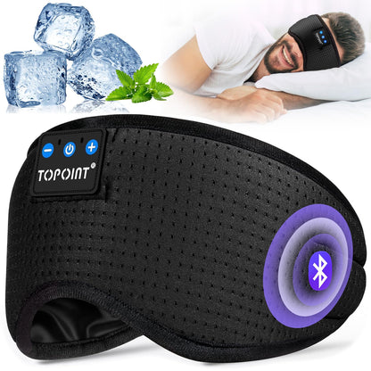 TOPOINT Sleep Mask with Bluetooth Headphones, Breathable Silk Eye Mask for Sleeping Men Women, Bluetooth Sleep Mask Blackout with Speakers, Microphone Handsfree, USB C for Travel Meditation Gifts