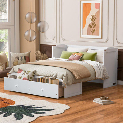 Bellemave Queen Murphy Bed Cabinet Bed, Solid Murphy Bed with Storage Drawer, Queen Size Bed with USB Ports, Chest Wall Bed with Drawer (White, Queen)
