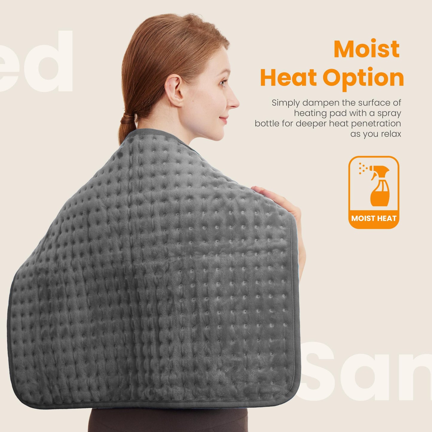 Electric Heating Pad for Back Pain Relief & Cramps - 6 Heat Settings,Auto Shut Off,Moist Heat Options,Portable Heated Pads for Neck/Shoulder Machine Washable Gift for Men Women,Grey,12"x24"