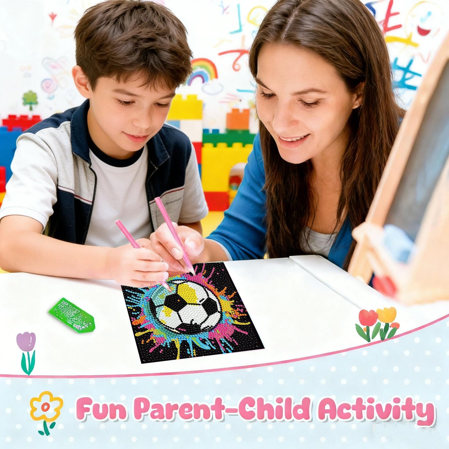 bleihum 4 Pack Diamond Art Painting Kits for Kids, Sports Small Diamond Art for Kids Ages 8-12, Cute Football Gem Art Kits for Kid Gift Home Wall Decor 6X6 inch