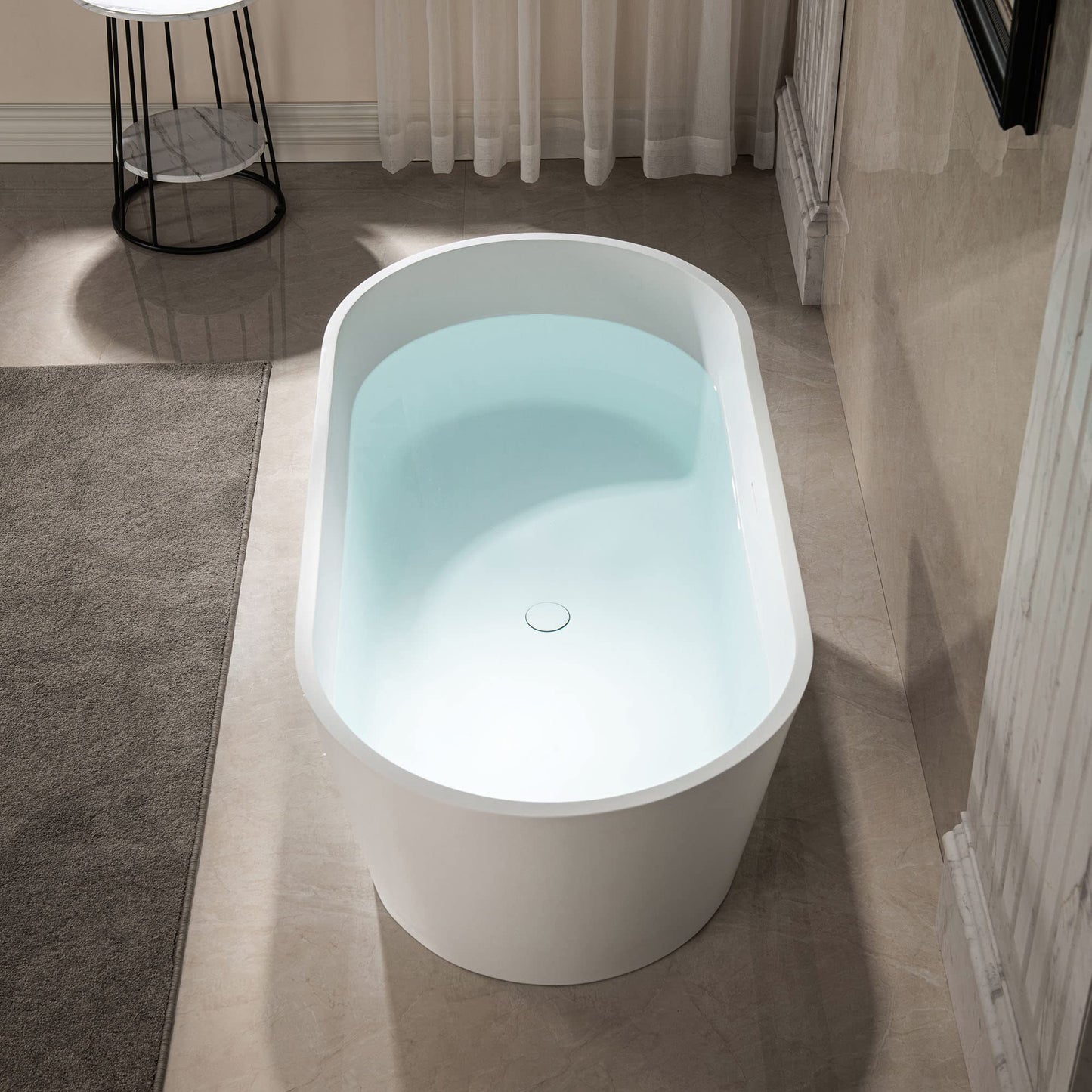 WOODBRIDGE 59" L x 29-7/8" W Luxury Contemporary Solid Surface Stone Resin Freestanding Bathtub in Matte White