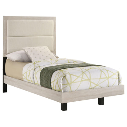 Coaster Home Furnishings - Trenton - Wood - Twin Panel Bed with Floating Design, Upholstered Headboard and Black Legs - Bedroom - Rustic Cream - 225061T