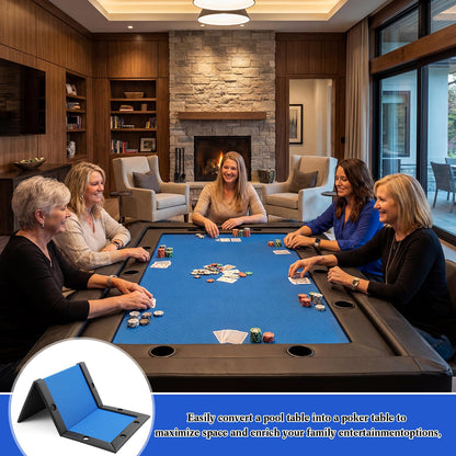 Hillsuren 86.2" x 43.5" Poker Table Tops for 8 Feet Pool Tables 10 Player Poker Table Game Billiard Pool Convertible Cover Mat Waterproof and Foldable, Blue