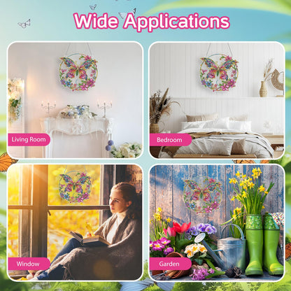 VeteUr RDCREW DIY Butterfly Diamond Art Wreath Kits - Special Shaped Rhinestone Diamond Painting Suncatcher Hanging Ornament Window Pendants Gift for Home Garden Wall Indoor Outdoor Decor, Small