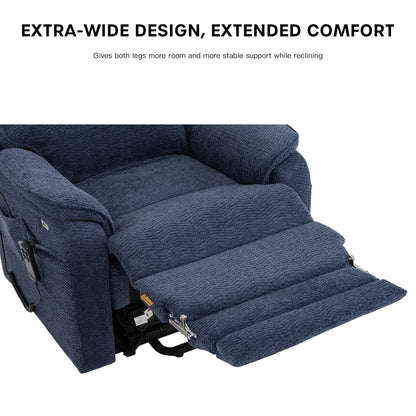 DYNOX Oversized 400 lbs Power Lift Recliner Chair for Big and Tall Elderly, Dual Motor Lay Flat Lift Chair with Heat & Massage, Extended Footrest, 9298L, Chenille Blue