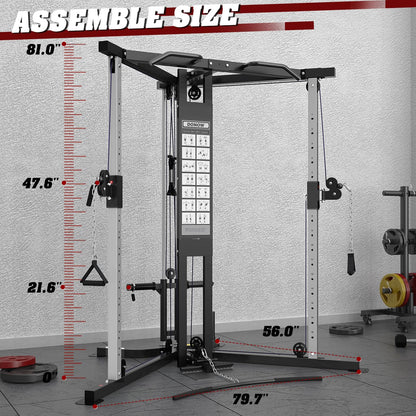 DONOW Cable Crossover Machine, Cable Fly Machine Home Gym System Workout Station with Dual Pulley System Pull-Up Bar Cable Bar and LAT Pull Down System (DN-5011)
